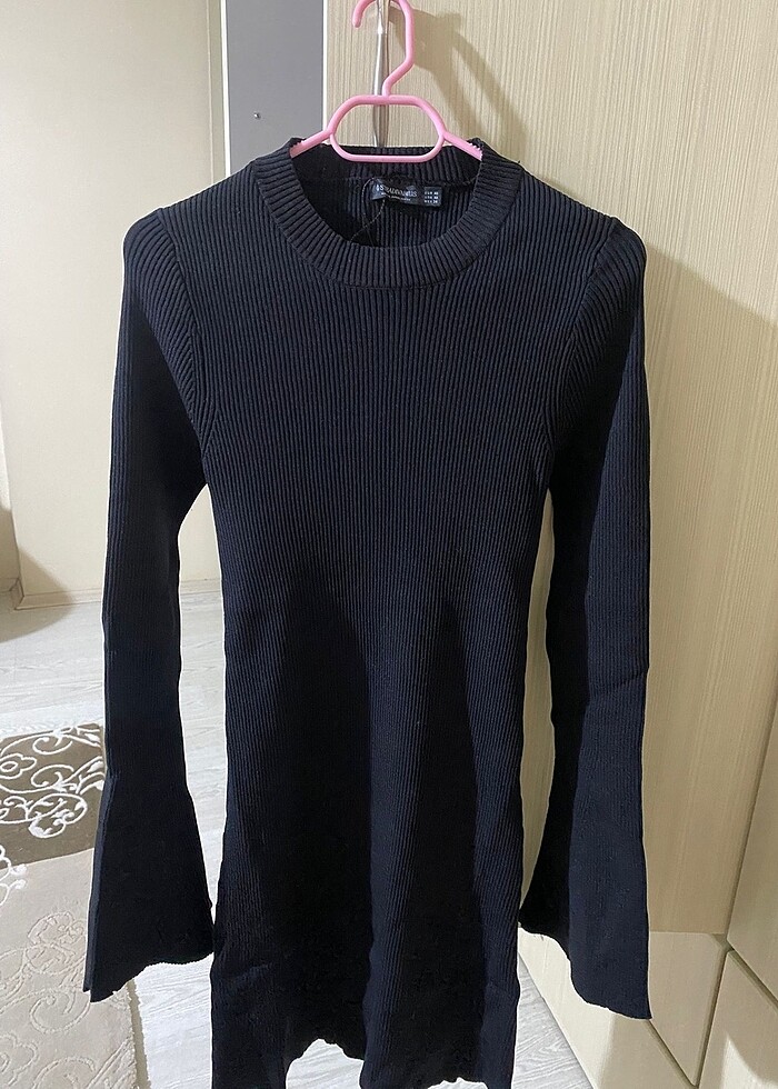 Stradivarius Balon Kollu Siyah Elbise - Görsel 3