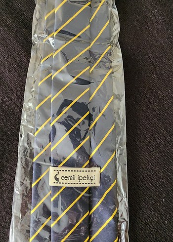 Lacivert Sarı Çizgili Erkek Kravat - Görsel 3