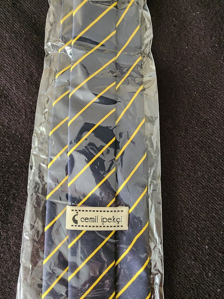 Lacivert Sarı Çizgili Erkek Kravat - Görsel 3