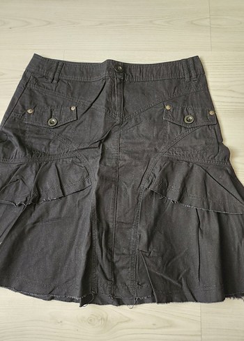 Siyah Pilili Midi Mini Kot Etek - Görsel 2