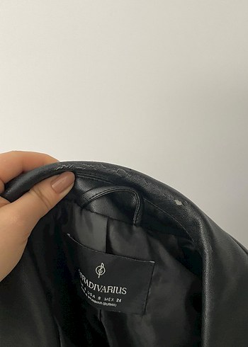 Kemerli Siyah Kadın Biker Deri Ceket - Görsel 2