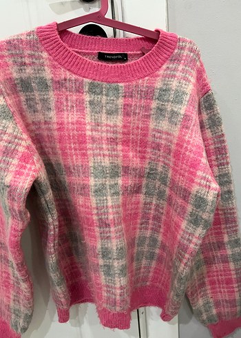 Kadın Pembe Gri Örgü Yün Kazak - Görsel 6