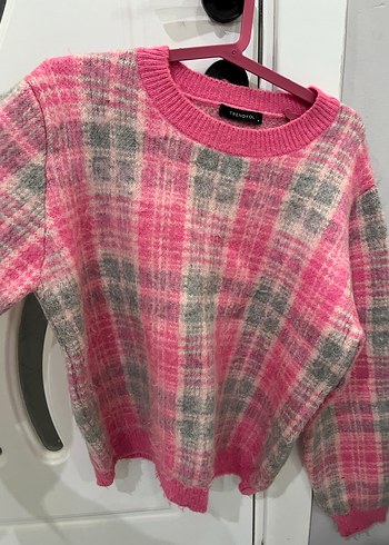 Kadın Pembe Gri Örgü Yün Kazak - Görsel 3