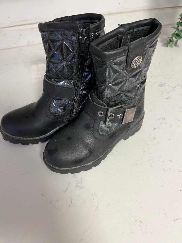 Kız Çocuk Siyah Yılan Desenli Biker Bot - Görsel 4