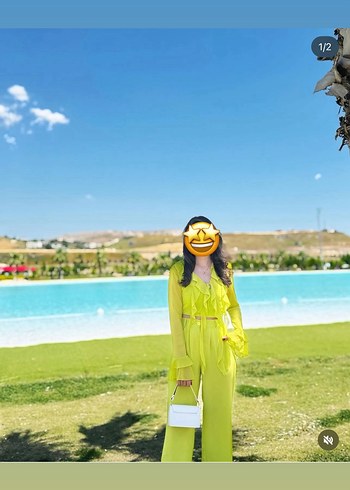 Yeşil pantolon crop takım