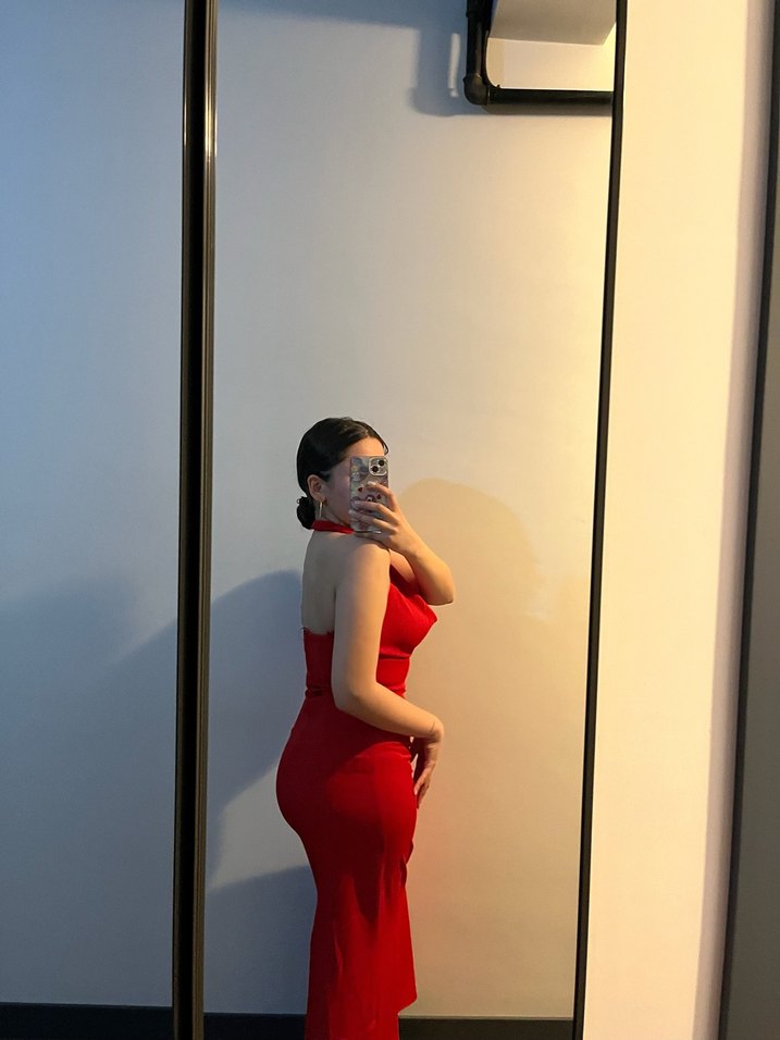 kırmızı midi boy elbise - Görsel 2