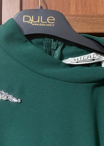 Yeşil Parlak Uzun Drapeli Kadın Elbise - Görsel 3