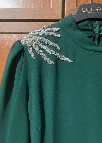 Yeşil Parlak Uzun Drapeli Kadın Elbise - Görsel 5