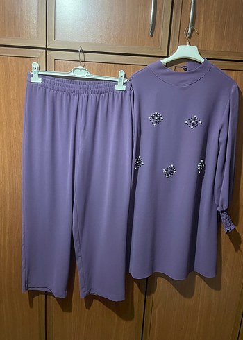 Mor Midi Kadın Pantolon Pilili Bol Kesim - Görsel 3