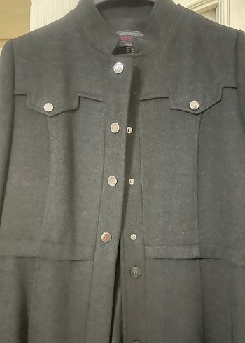 Düğmeli Gri kadın Midi Boy Kaban - Görsel 2