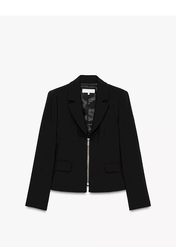Fermuarlı Siyah Mini Kadın Blazer