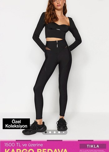 Fermuarlı Siyah Midi Spor Body Sagaza Madrid