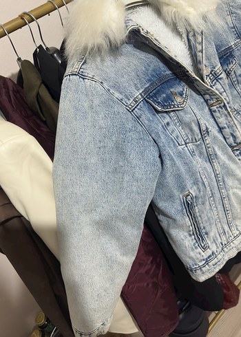s Beden Kürk Detaylı Mavi Denim Ceket