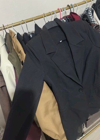 s Beden siyah Renk Siyah Kadın Midi Blazer Ceket