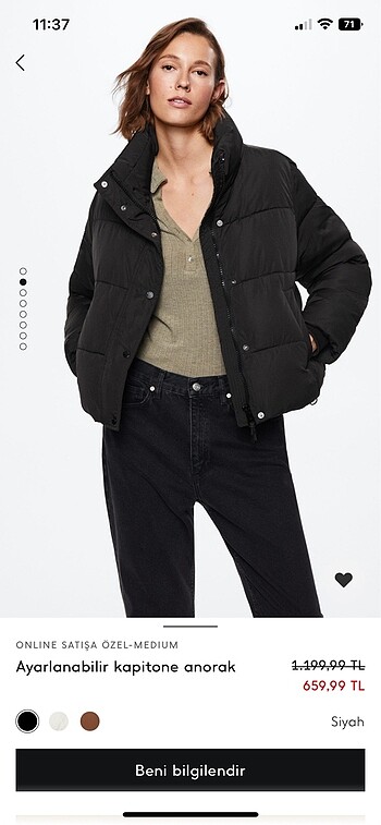 Mango Mango Kapitone Anorak M beden Mont