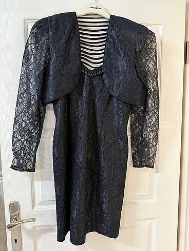 Siyah Dantelli ve Ceketli Mini Abiye Elbise - Görsel 9