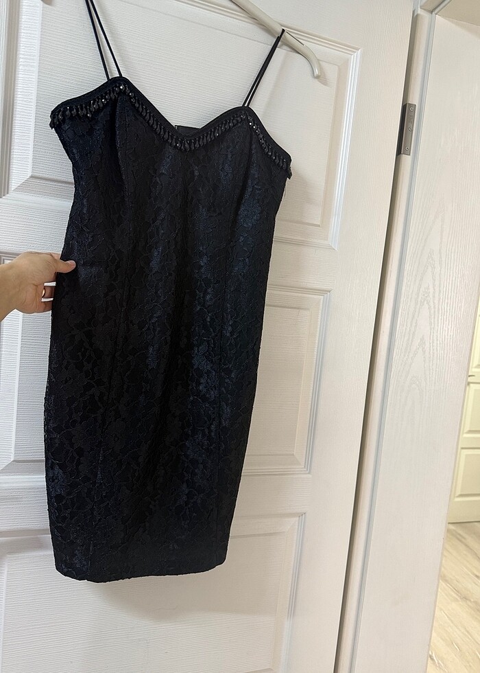 Siyah Dantelli ve Ceketli Mini Abiye Elbise - Görsel 2