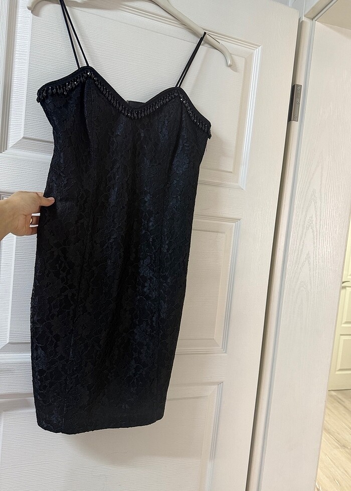 Siyah Dantelli ve Ceketli Mini Abiye Elbise - Görsel 3