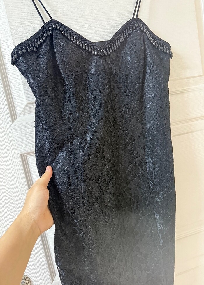 Siyah Dantelli ve Ceketli Mini Abiye Elbise - Görsel 4