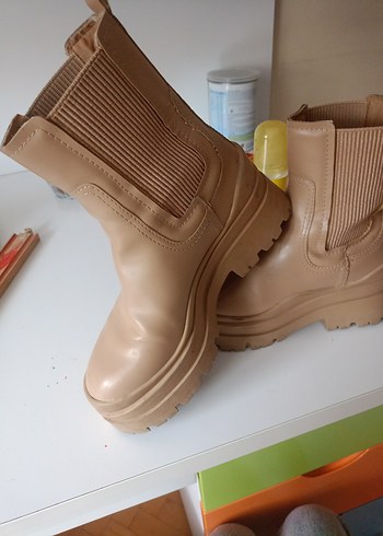 36 Beden camel Renk Bej Deri Platform Topuklu Kadın Bot