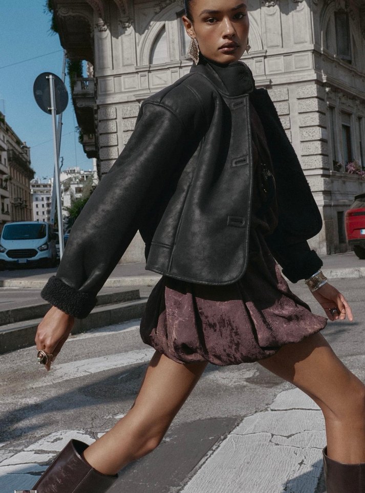 Zara Düğmeli Siyah Deri Kadın Ceket - Görsel 5