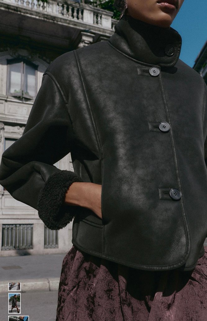 Zara Düğmeli Siyah Deri Kadın Ceket - Görsel 4