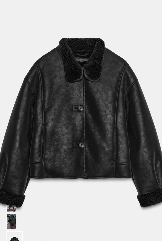 Zara Düğmeli Siyah Deri Kadın Ceket - Görsel 2