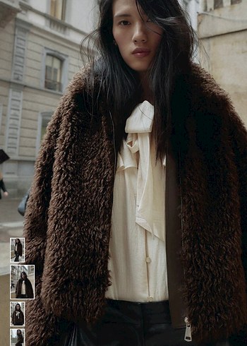 Zara Kahverengi Peluş Kadın Ceket - Görsel 2