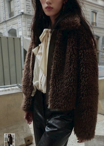 Zara Kahverengi Peluş Kadın Ceket - Görsel 3