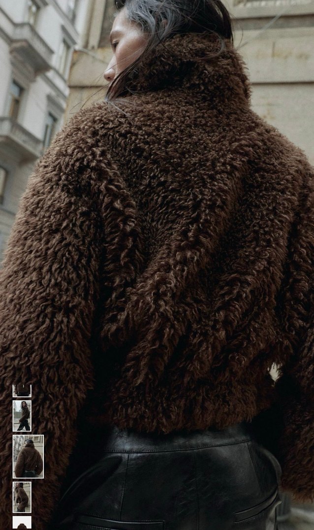 Zara Kahverengi Peluş Kadın Ceket - Görsel 5