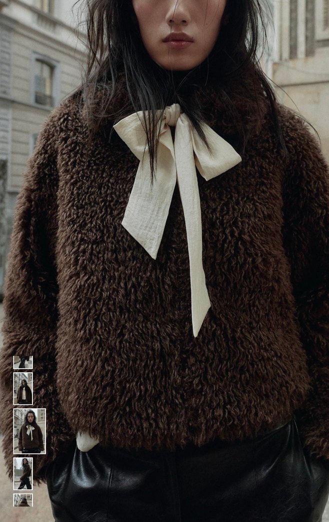 Zara Kahverengi Peluş Kadın Ceket - Görsel 4