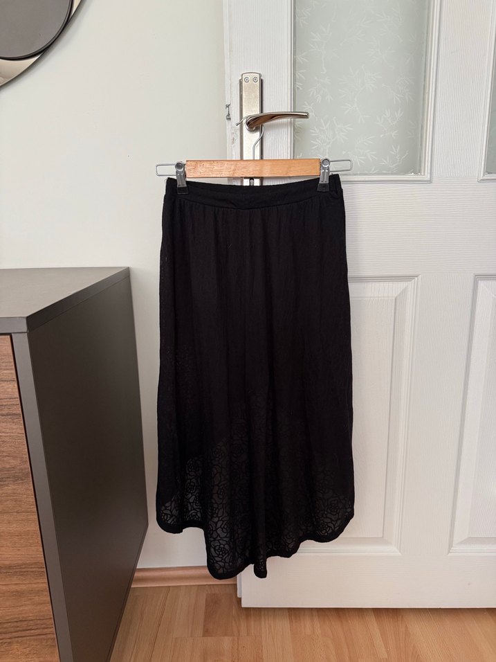 Siyah midi Salaş Drapeli Etek penti - Görsel 2