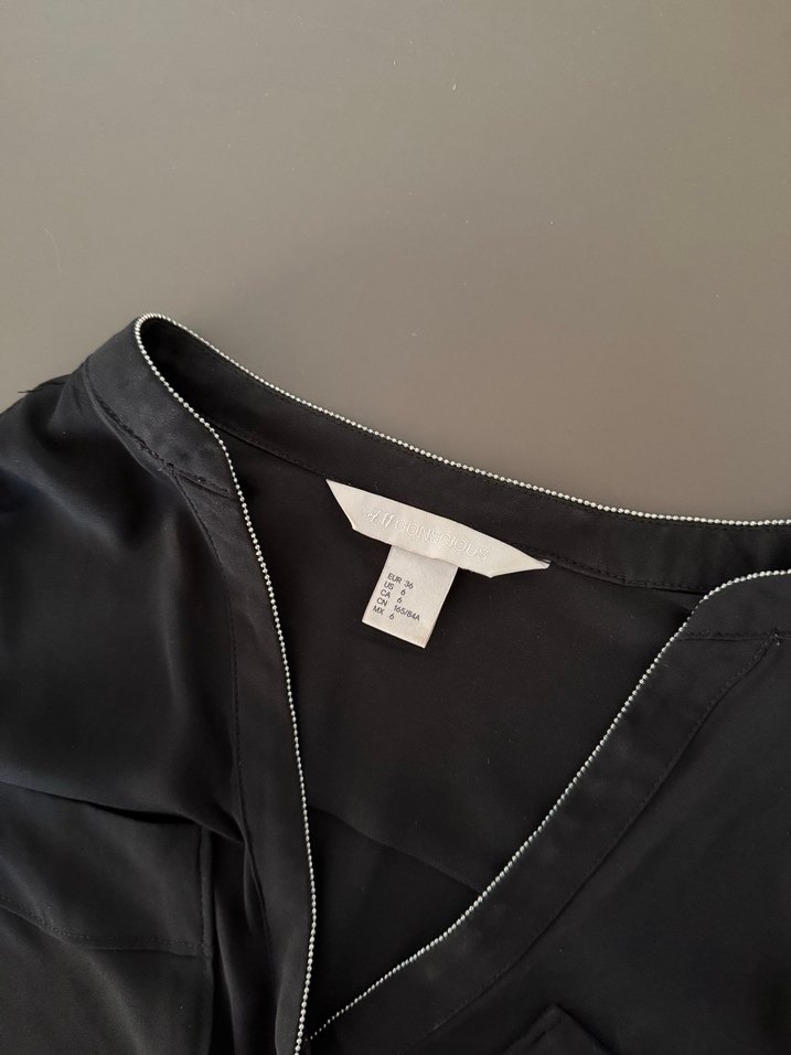 Siyah V Yaka Uzun Kollu Kadın Gömlek - Görsel 2