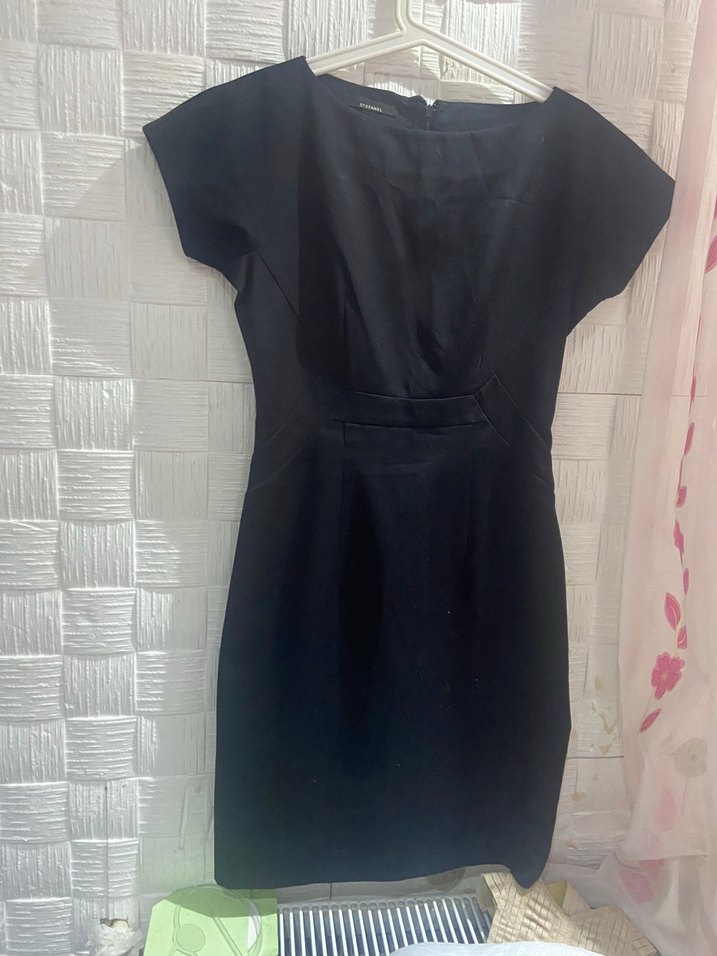 Stefanel Siyah Midi Kumaş  elbise - Görsel 4