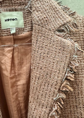 Koton Tüvit Düğmeli Pastel pudra pembe Midi kadın blazer