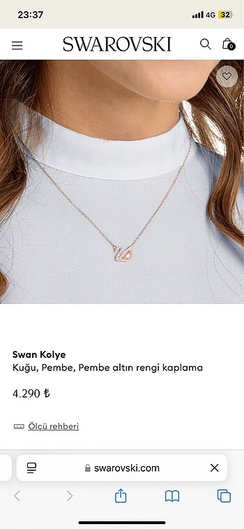 Swarovski kuğu kolye