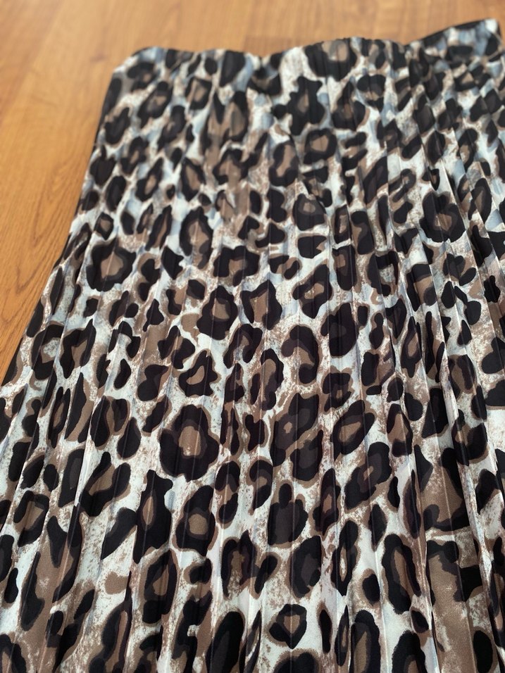 Leopar Desenli Pilili Kadın midi Etek - Görsel 2