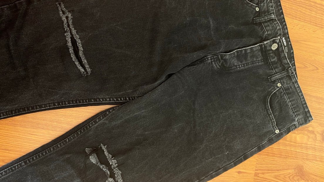 Kadın Siyah Bol Kesim yırtık Kot Pantolon - Görsel 3