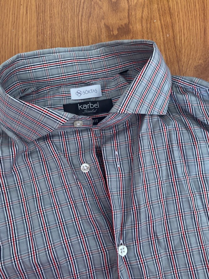 Gri  kareli  Erkek Gömlek - Görsel 3
