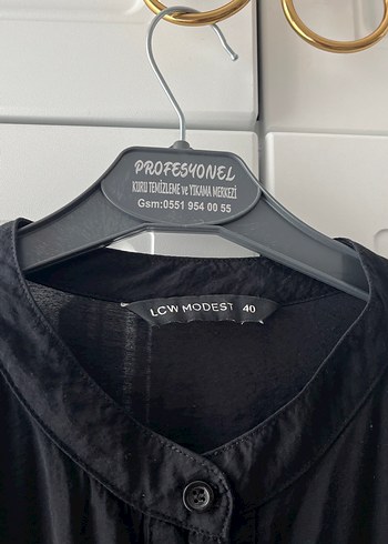 LC Waikiki Düğmeli Siyah Uzun Keten tunik