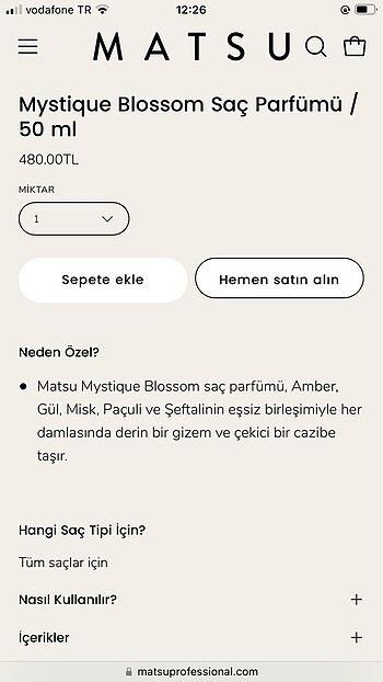 Beden matsu mystique blossom saç parfümü