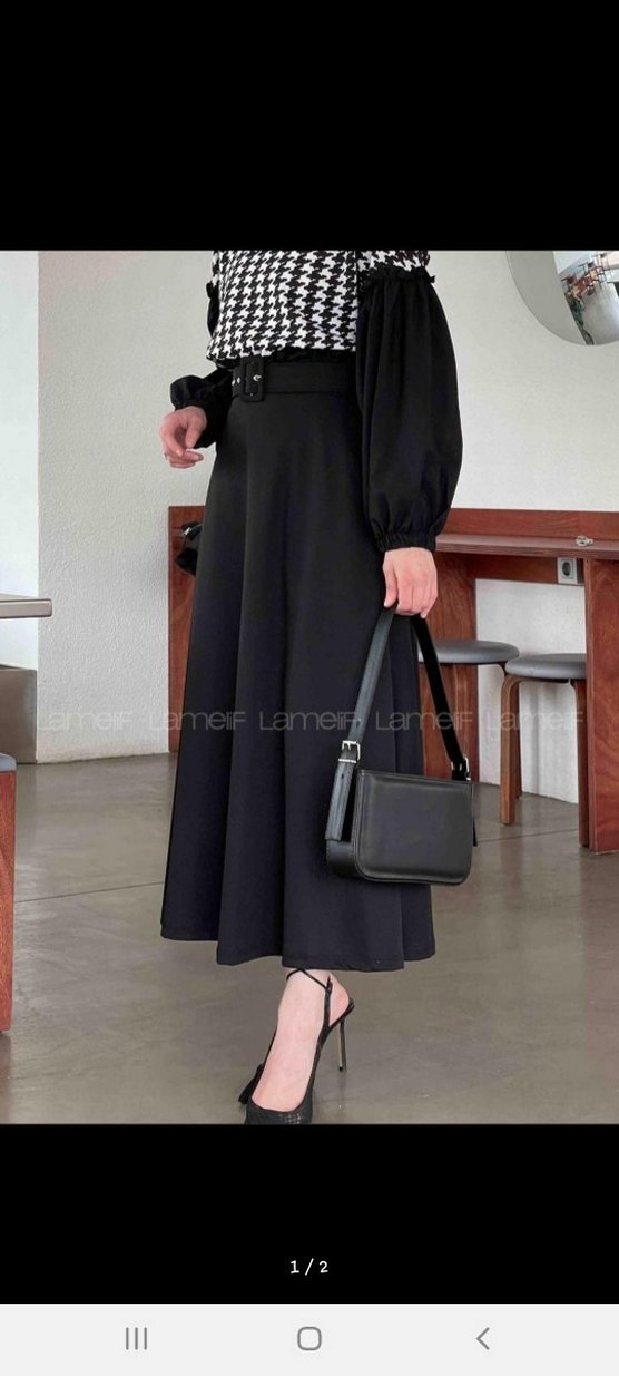 Kadın Siyah Uzun Kemerli Etek - Görsel 2