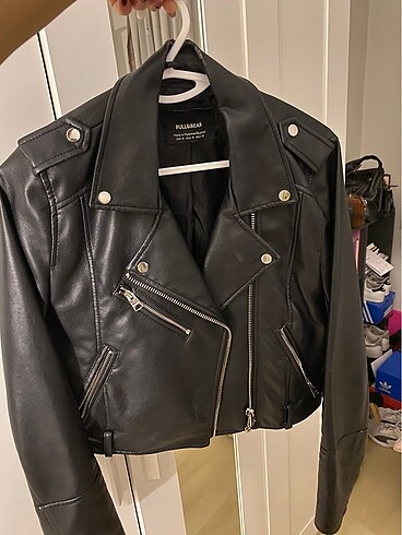 Siyah Deri Biker Mont