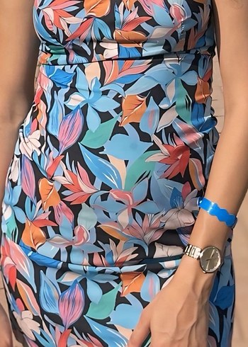 Çiçek Desenli Straplez Mini Elbise - Görsel 2