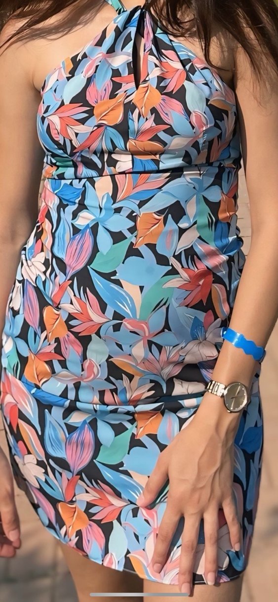 Çiçek Desenli Straplez Mini Elbise - Görsel 2