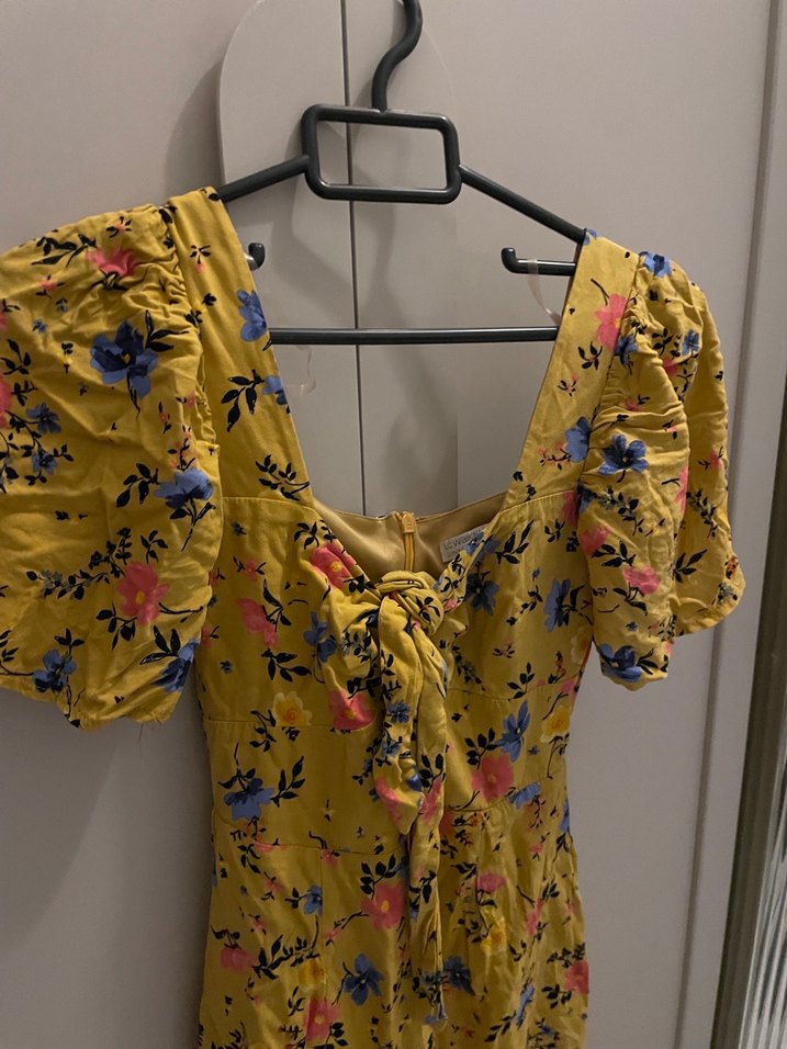 Sarı Mini Çiçekli Bohem Elbise - Görsel 2