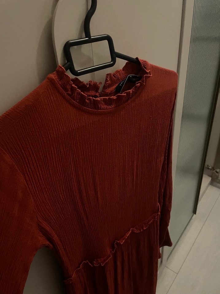 Bordo Kadın Uzun Kollu Pilili Midi Örme Elbise - Görsel 2