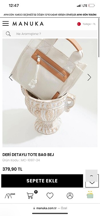 Manuka çanta DERİ DETAYLI TOTE BAG BEJ