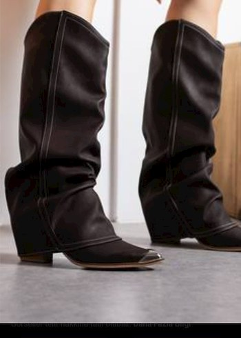 Kahverengi Deri Dizüstü Stiletto Çizme