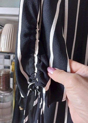 Siyah Beyaz Çizgili Elbise xs/s - Görsel 4